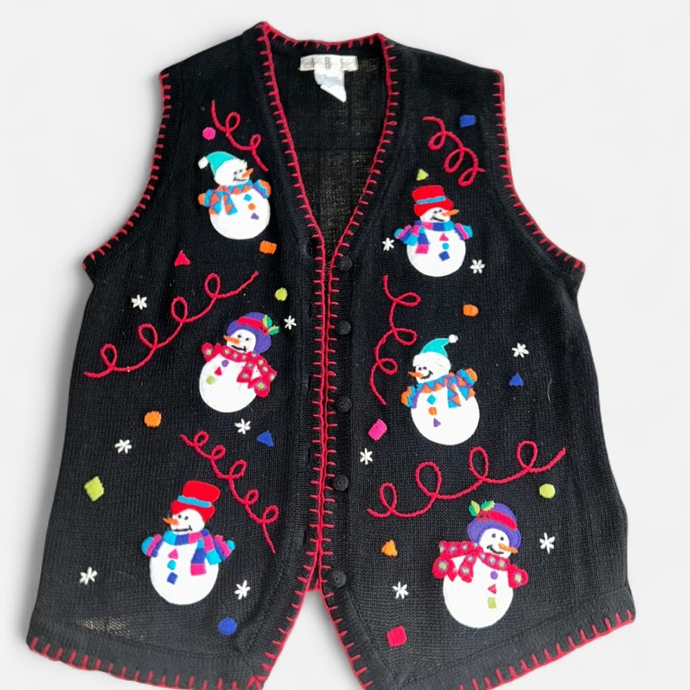 Festive Black Snowman Sweater Vest